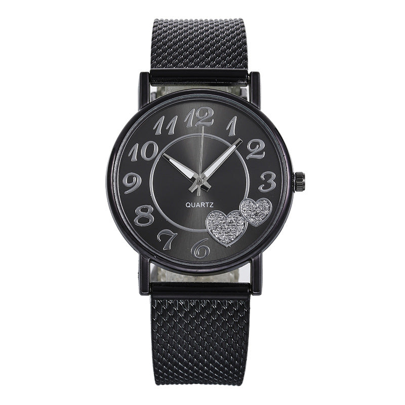 Montre de ceinture en maille d'alliage d'or en forme de coeur pour dames