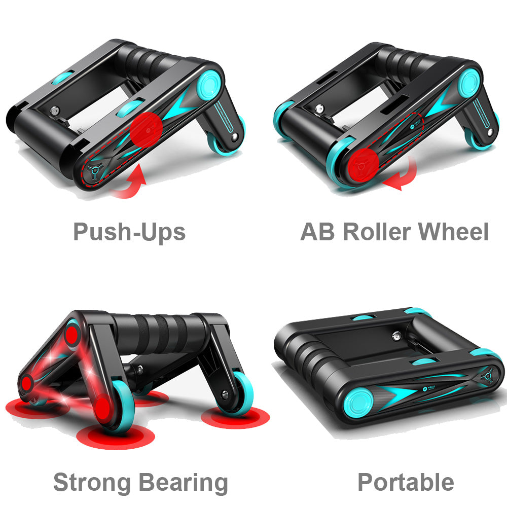 Professional NENGNAI Abdominal Muscle Wheel - PP/NBR/TPR/Metal (Black + Lake Blue, Dual Purpose Foldable)