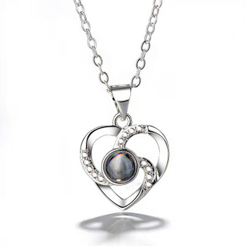 S925 Argent Romantiska Färgglada Fotoprojektion Halsband Hjärta Formad Hängande Halsbande