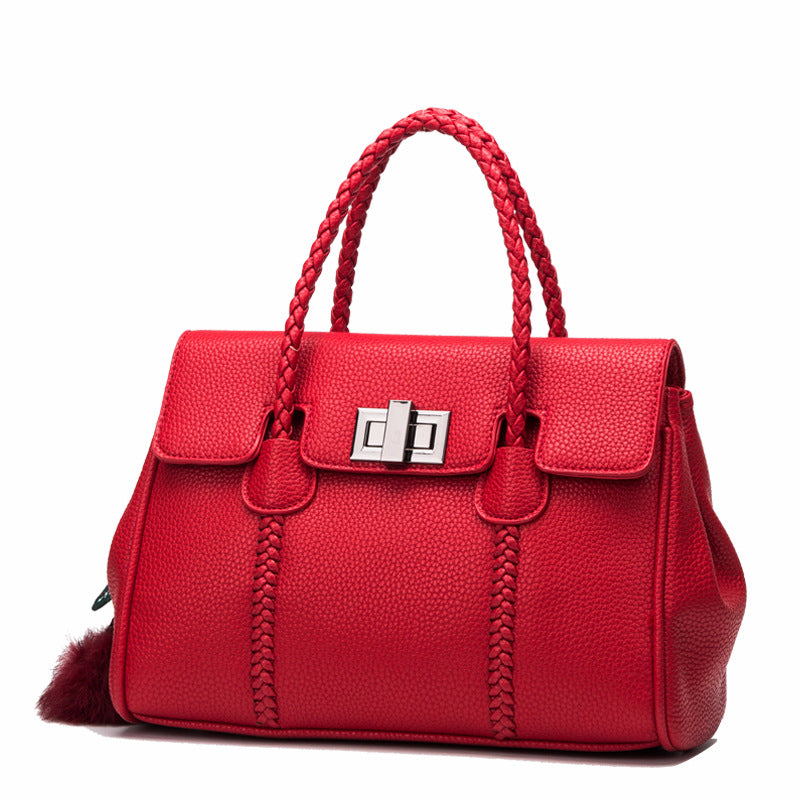 Textured Lychee Leather Handbag - Premium Embossed Pattern Shoulder Bag