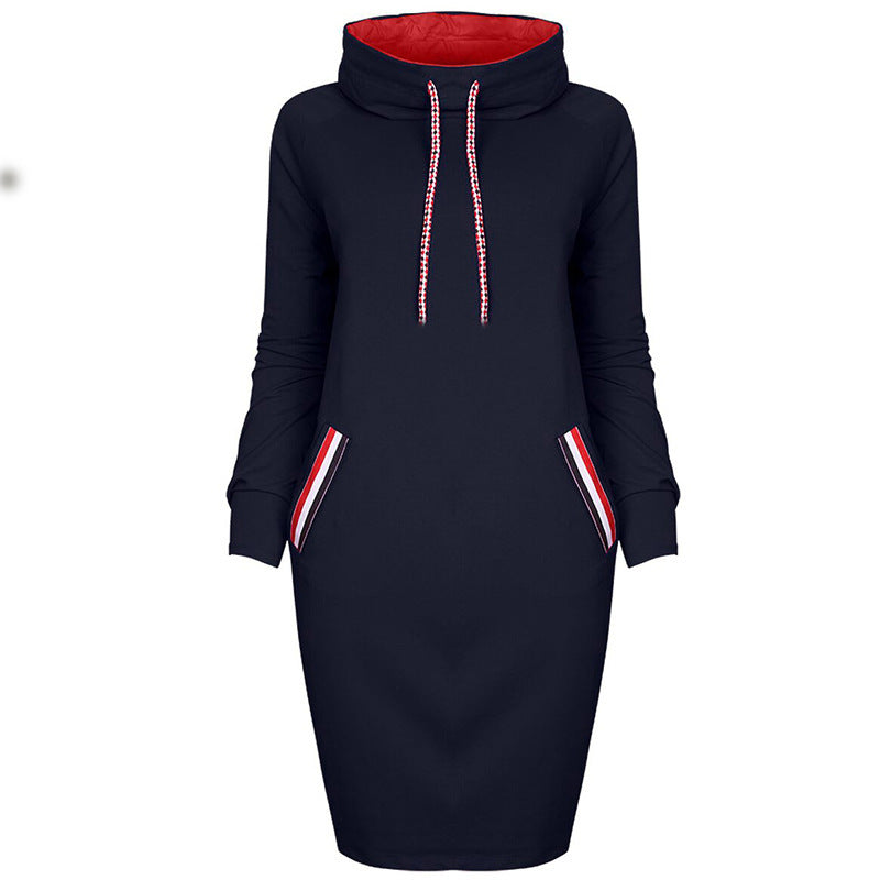Autumn Winter Long Sleeve Casual Party Dress Plus Size High Collar Women