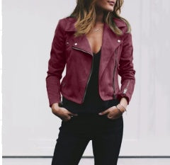 Vêtements pour femmes courts à revers et fermeture éclair diagonale
