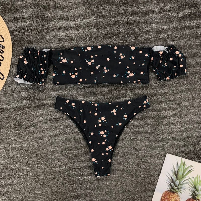 Professional Floral Bikini Swimsuit - Polyester Spandex (82% Content, Chest Pad, No Steel Support)