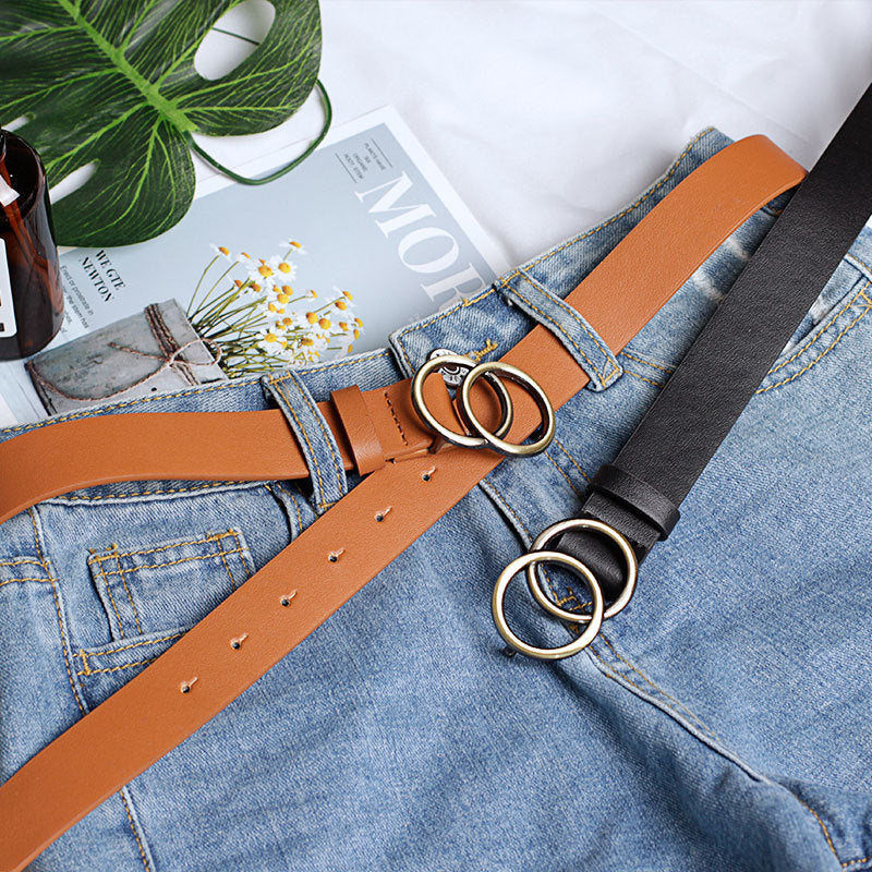 Women's European American Cross-Border Round Buckle Casual Belt - International Style