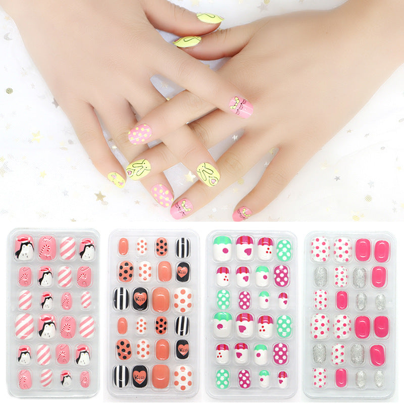 Autocollant de soin des ongles portable pour enfants, 24 pièces, dessin animé de poche