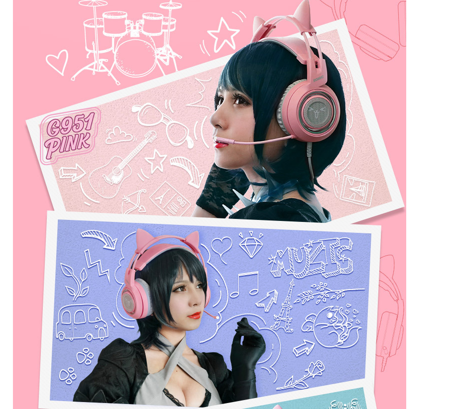 G951 Gaming Headset USB 7.1 Virtual Surround Sound Headset LED Cat Ear-hörlurar
