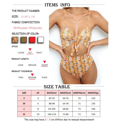 Professional Sexy Tie Knot Print One-Piece Swimsuit ZC2520 - Polyester Chest Pad (4 Colors, S-XL, Swimming Wading)