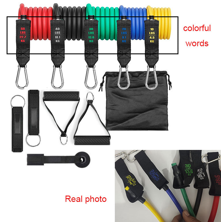 Professional Fitness Rally Elastic Rope - TPE Resistance Band System (5 Bands, 10-30 lbs, 11-Piece Complete Set)