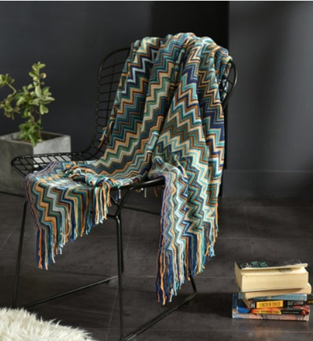 Sunday Cozy Fringed Knitted Blanket