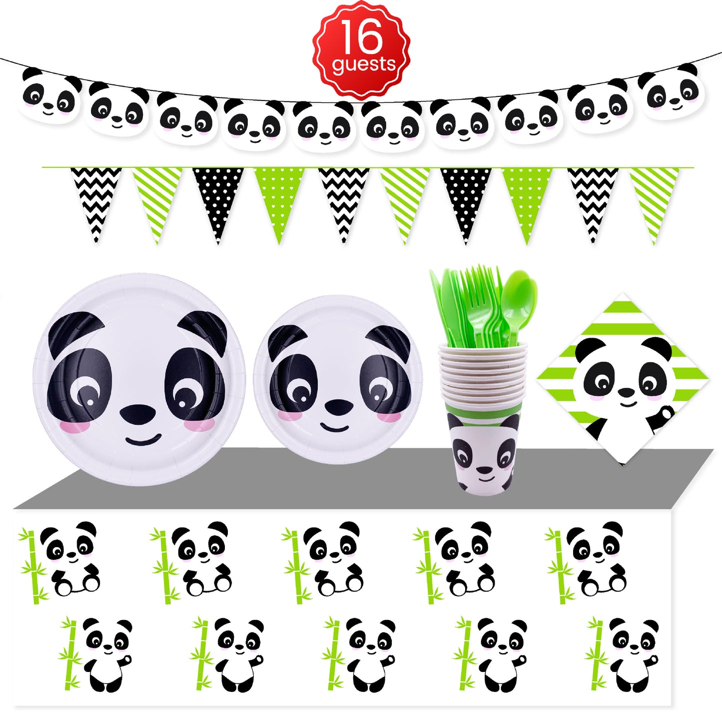 Ensemble de fête d'anniversaire sur le thème du panda