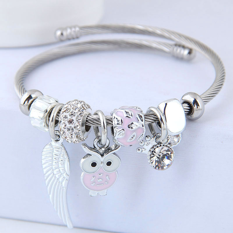 DIY Beaded Owl Angel Wings hänge i rostfritt stål armband
