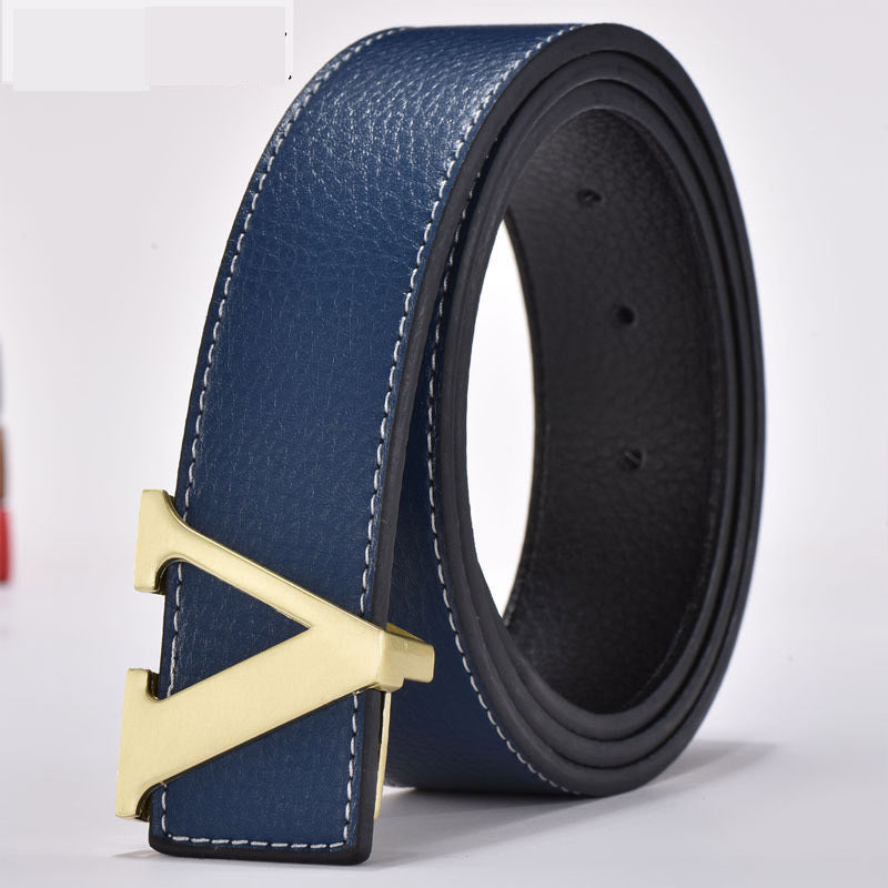 Men's Leather Smooth Buckle Fashion Letters Belt - Typographic Style