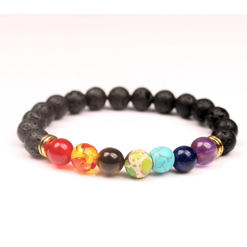 Handgjorda Black Lava Seven Chakra Healing Balance Beaded Armband