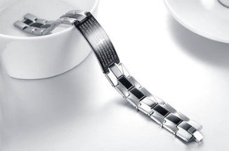 Men's Cross Bible Svart armband i rostfritt stål