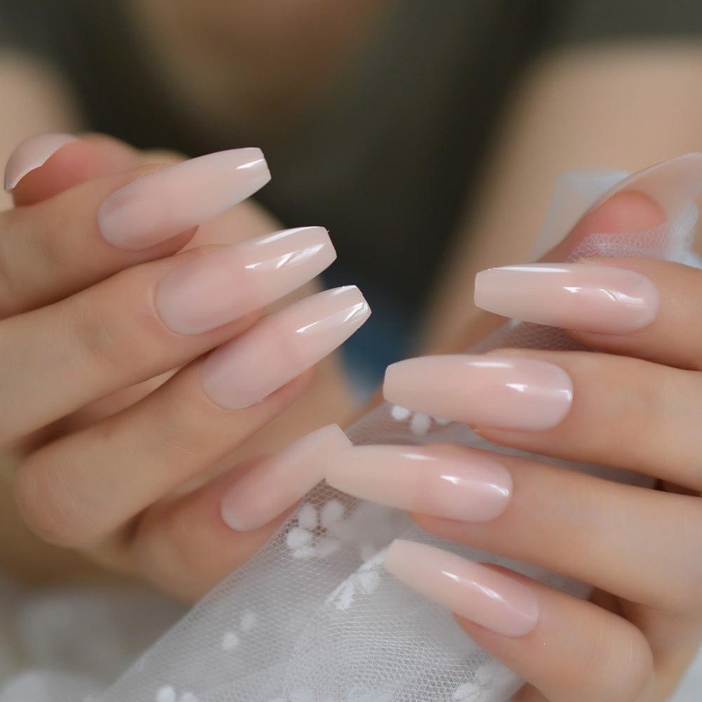 Nude Extra Long Press-On Nails - 24pcs UV Gel Cover | Glossy Plastic Tip 30 Seconds