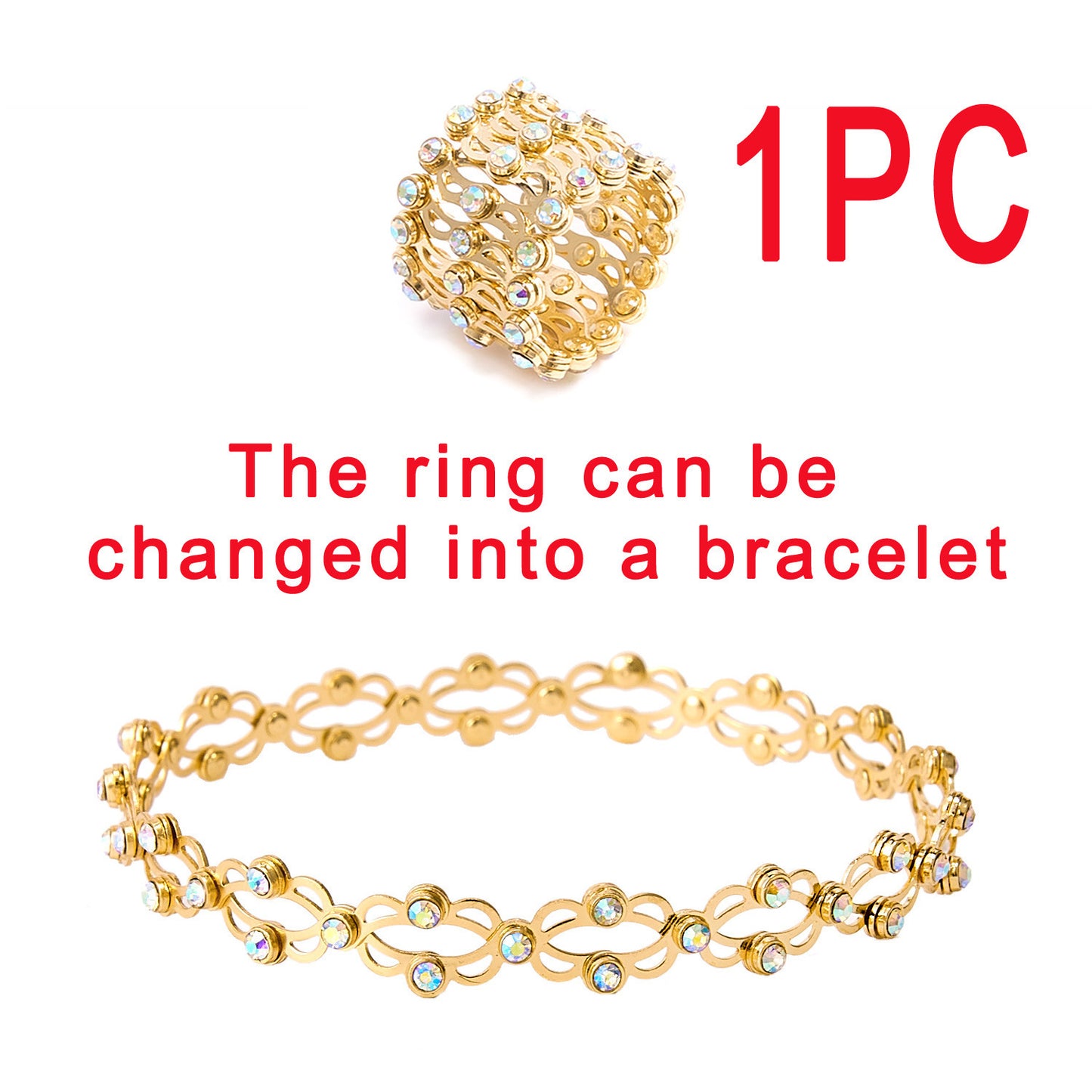 2 i 1 vikbara infällbara ringar armband magiska strass ringar deformerbara armband kvinnor i stil justerbara modesmycken
