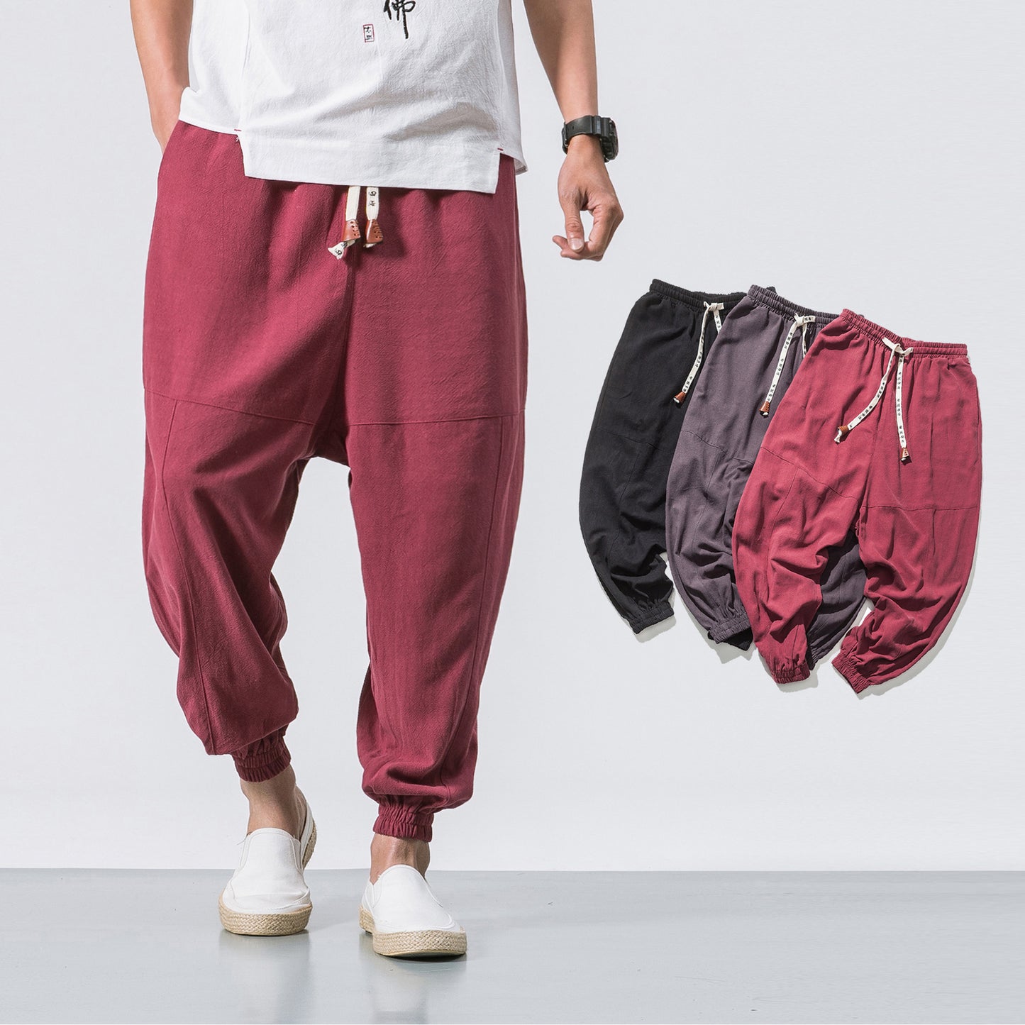 Herr Hip Hop Streetwear Gym Joggers Byxor Dragsko Resårfickor Avsmalnande Träningsbyxor