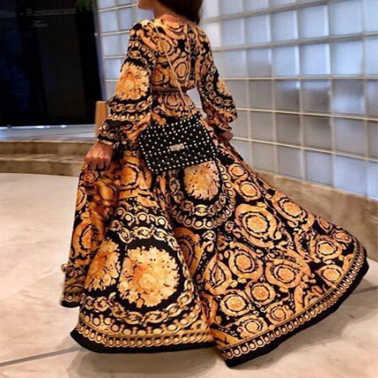 Robe fendue Pull imprimé à col en V Jupe longue