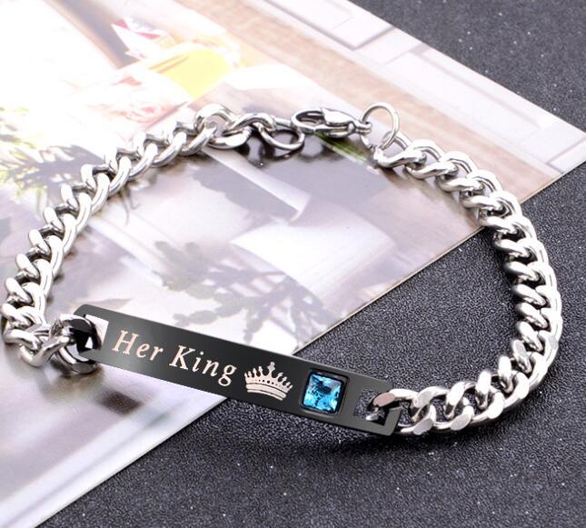 Hans drottning hennes kung svart roséguldfärgad damkedja kristallpararmband