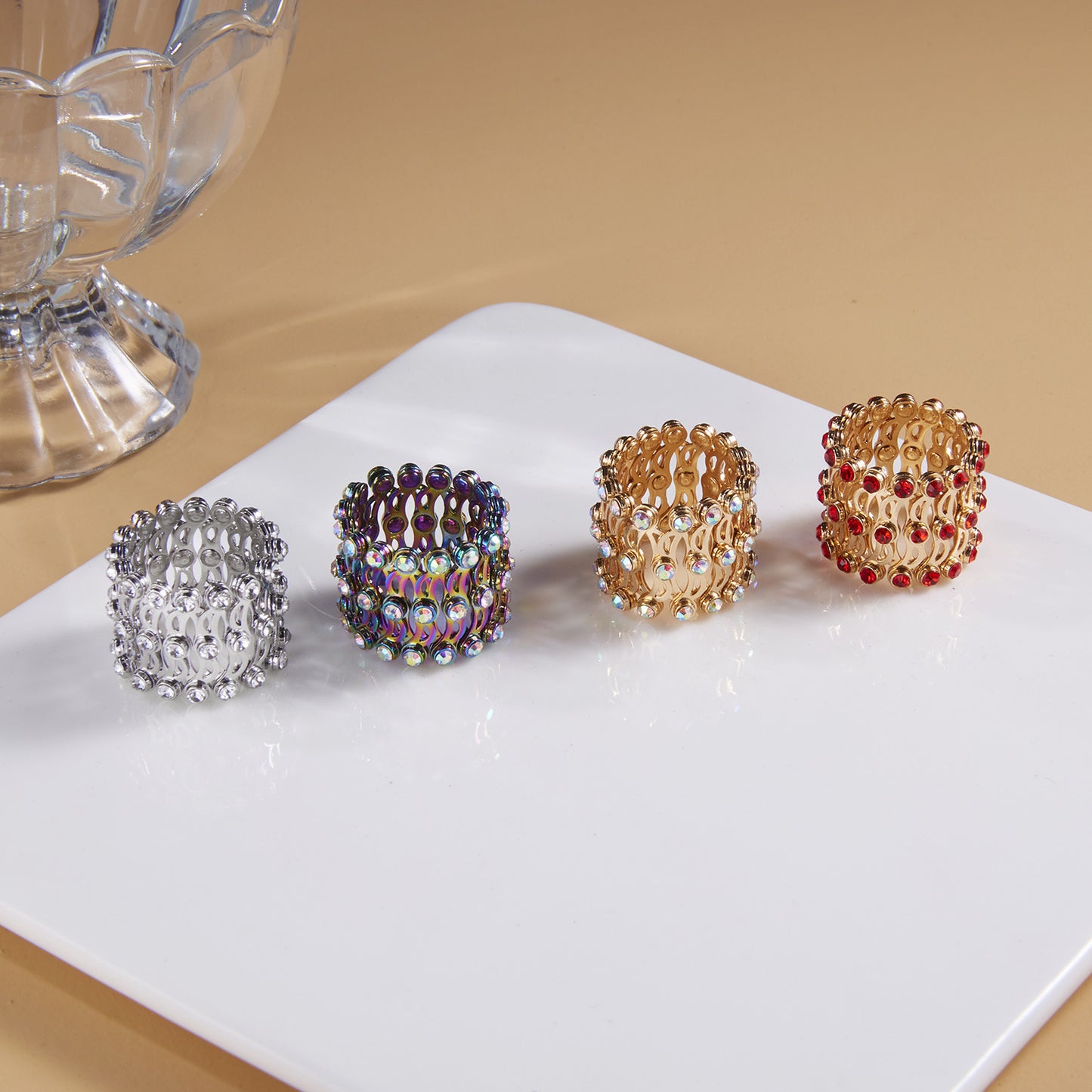2 i 1 vikbara infällbara ringar armband magiska strass ringar deformerbara armband kvinnor i stil justerbara modesmycken