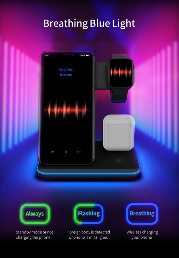 3-in-1 Wireless Charger Stand - Compatible with Phone, Watch & AirPods