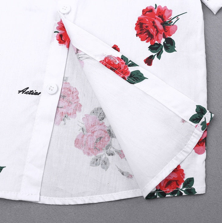 2 st Sommar Baby Set Blommig Kortärmad Pikétröja Med Röda Shorts Shorts Skolkläder För Barn Kina
