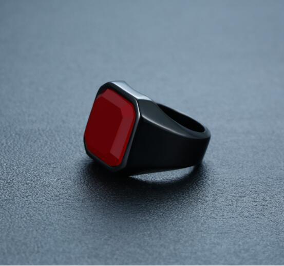 Bague homme agate noire acier inoxydable