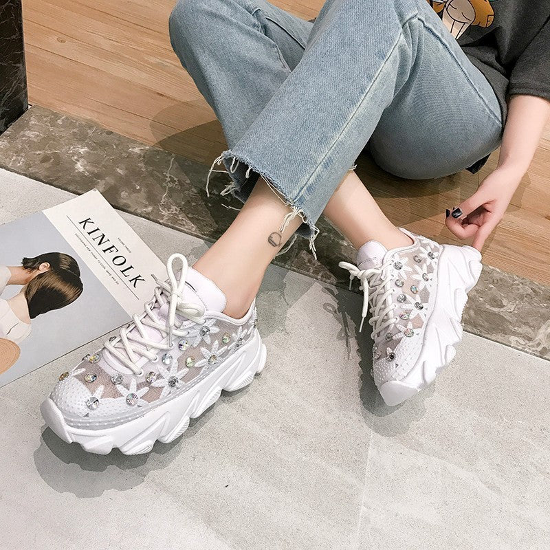 Women's Korean Mesh Thick-Sole Sports Shoes - Spring Summer 3-5cm