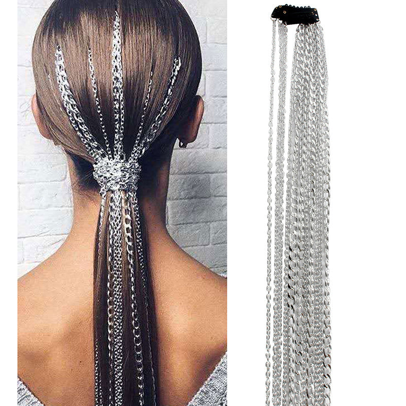 Chaîne d'extension de perruque chaîne de cheveux à pompon plaqué argent