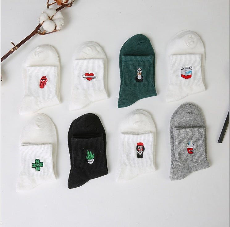 Japanese and Korean Harajuku Cartoon Embroidered Socks Creative Men and Women Couple Socks Cotton Socks
