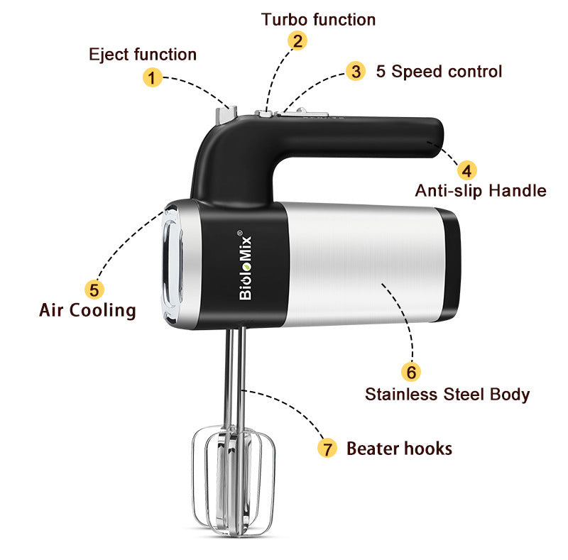 5 hastigheter 500W hög effekt elektrisk mat Mixer Hand Mixer Dough Mixer Ägg slår hand Mixer för kök 220V