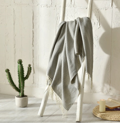 Sunday Cozy Fringed Knitted Blanket