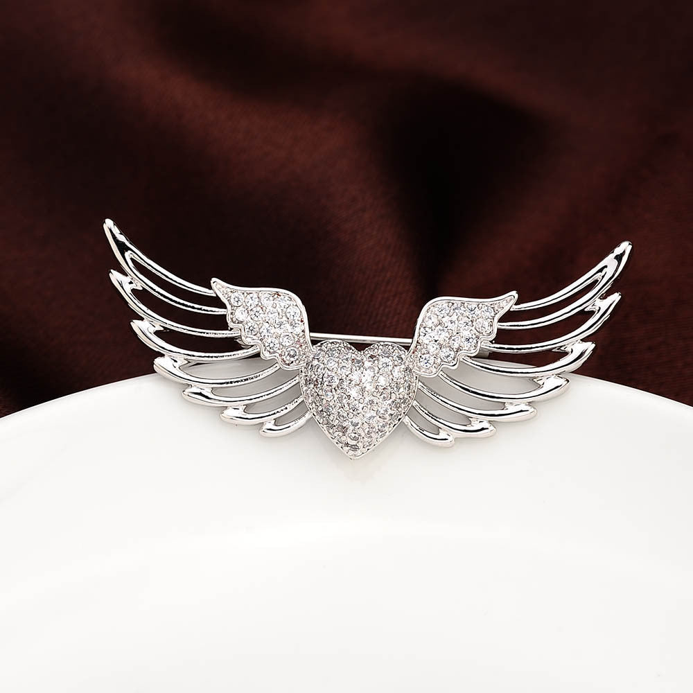 Inlaid Zircon Angel Wings Brooch - Divine Elegance