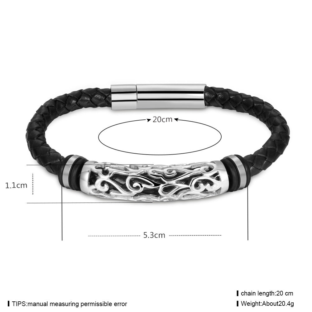 Punk läderarmband i rostfritt stål