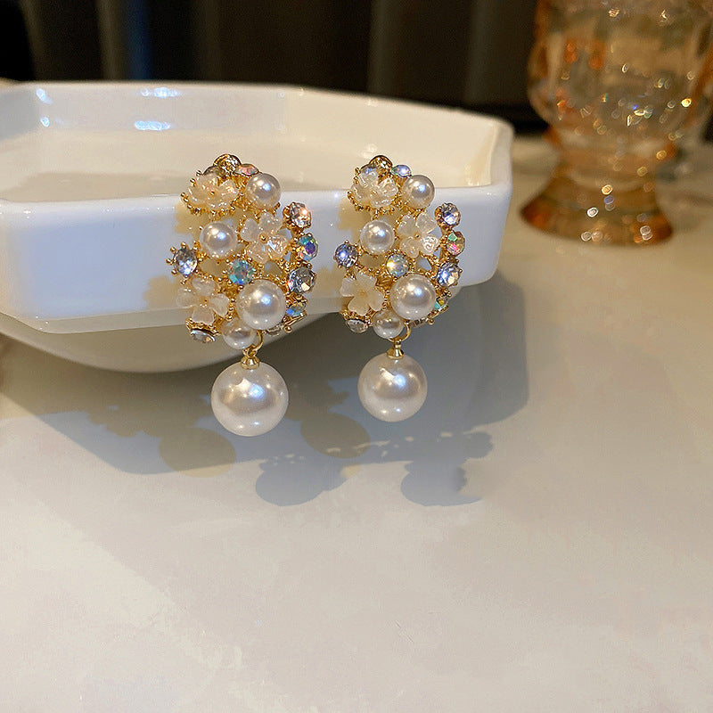 French Style Personalized Fashion Pearl Flower Earrings