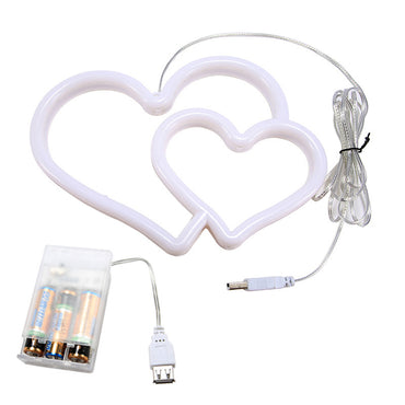 LED Néon USB Alimenté par Batterie Double Amour Chambre Décor Suspendu Maison Festive