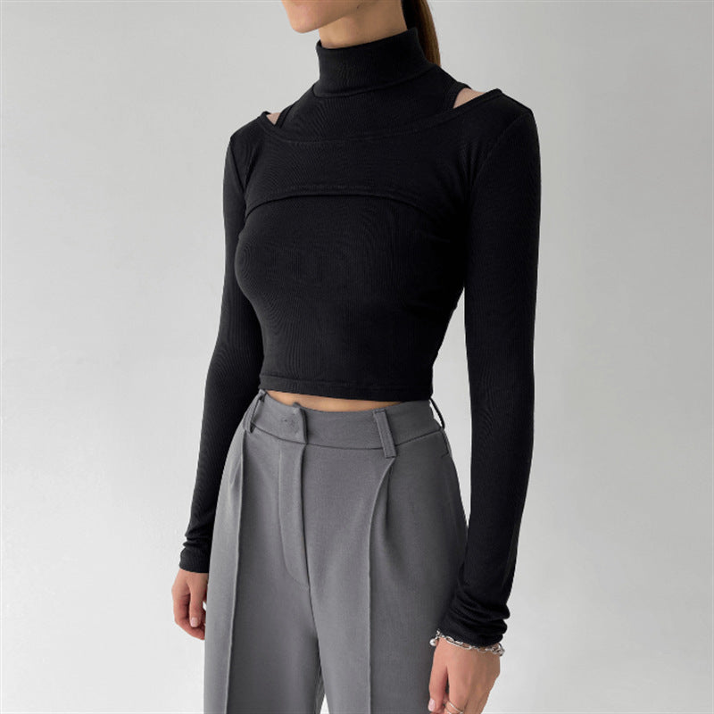High-necked Vest T-shirt Two-piece Crop Tops - Stylish & Comfortable