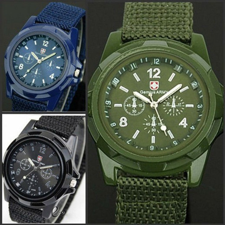 Militär Herr Gemiös Armé Sport Rund Urtavla Ny Quartz Nylonband Armbandsur