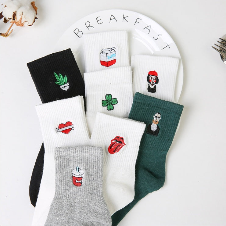 Japanese and Korean Harajuku Cartoon Embroidered Socks Creative Men and Women Couple Socks Cotton Socks