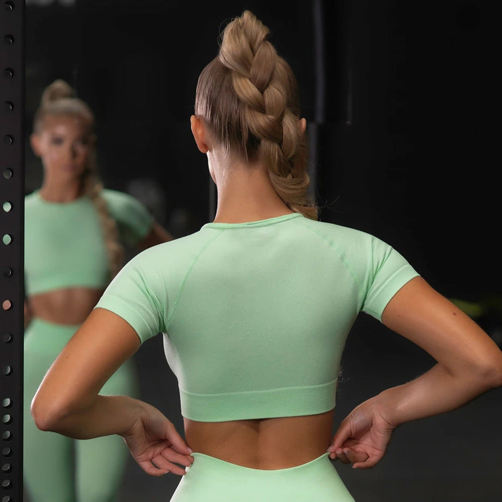 Sömlösa yoga bära kort ärm byxor