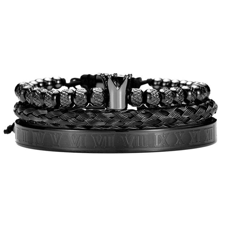 Lyxigt romerskt kungligt krona-berlockarmband för män i rostfritt stål med geometri, pulsera för män, justerbara armband för par, presentsmycken