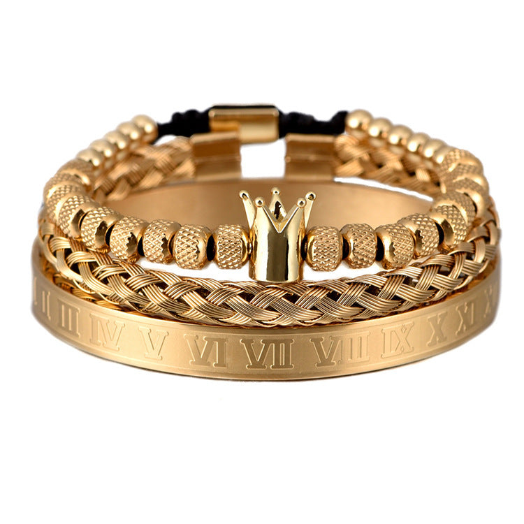 Lyxigt romerskt kungligt krona-berlockarmband för män i rostfritt stål med geometri, pulsera för män, justerbara armband för par, presentsmycken