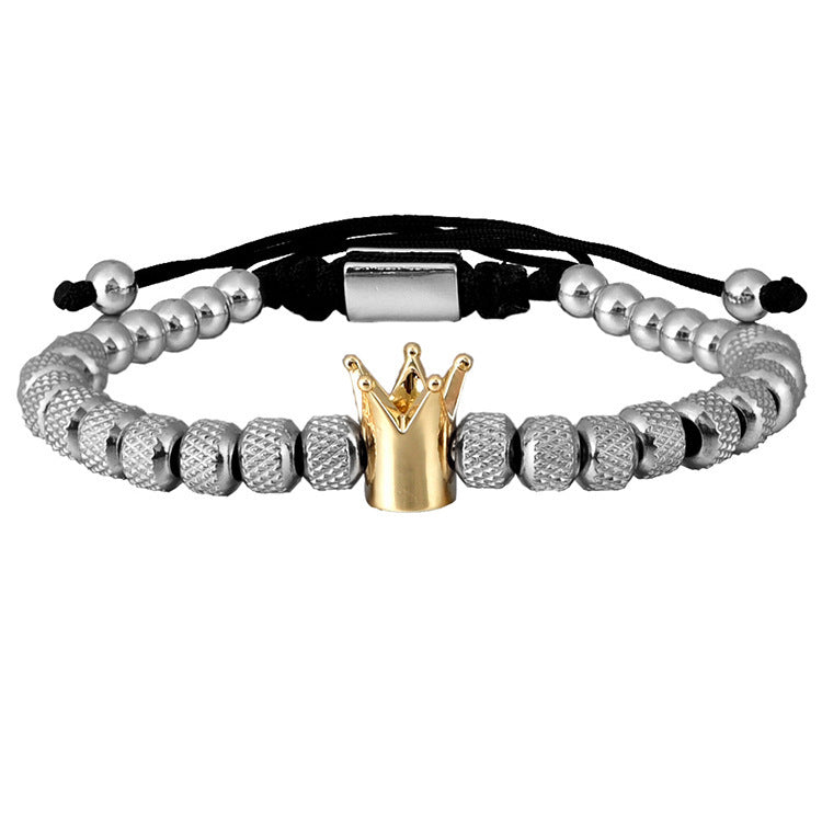 Lyxigt romerskt kungligt krona-berlockarmband för män i rostfritt stål med geometri, pulsera för män, justerbara armband för par, presentsmycken