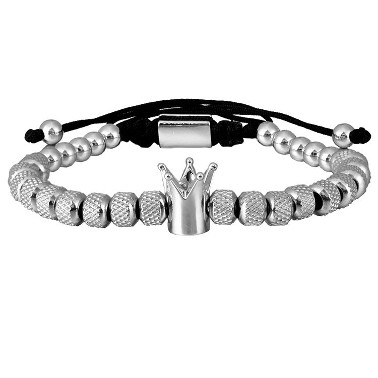Lyxigt romerskt kungligt krona-berlockarmband för män i rostfritt stål med geometri, pulsera för män, justerbara armband för par, presentsmycken
