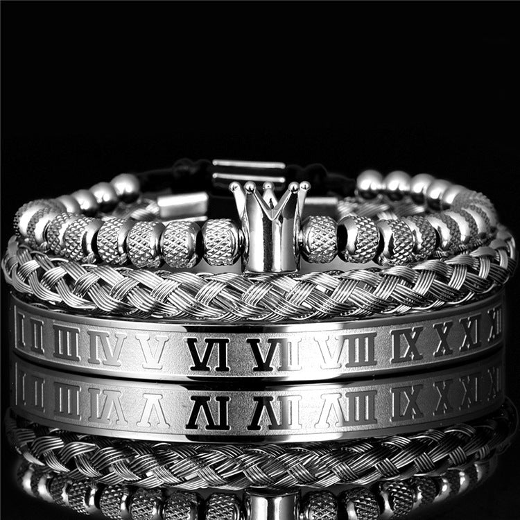 Lyxigt romerskt kungligt krona-berlockarmband för män i rostfritt stål med geometri, pulsera för män, justerbara armband för par, presentsmycken
