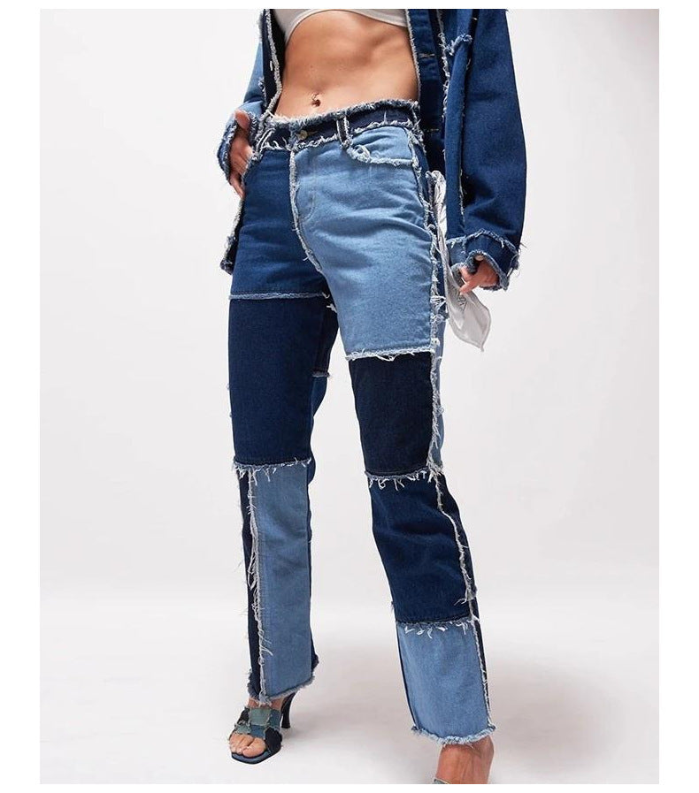 Jean à jambe droite pour femme, coutures hautement élastiques, bord brut