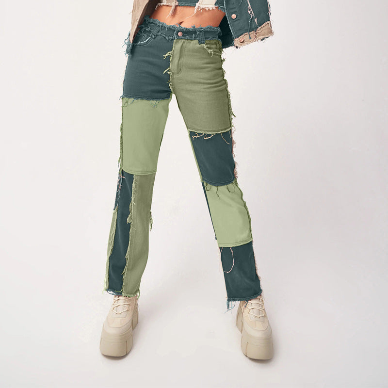 Jean à jambe droite pour femme, coutures hautement élastiques, bord brut