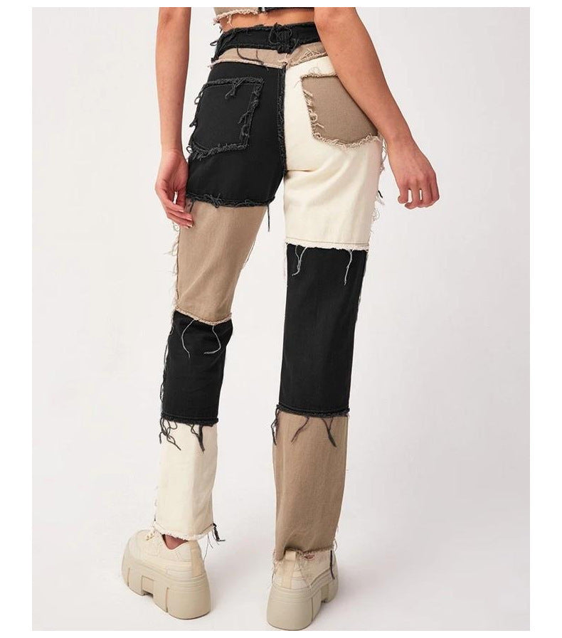 Jean à jambe droite pour femme, coutures hautement élastiques, bord brut
