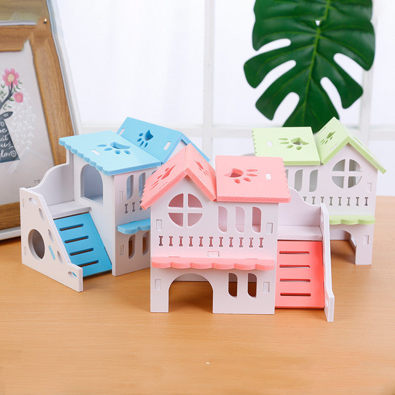 Hamster Toy House - Double-layer Ecological Wood Villa