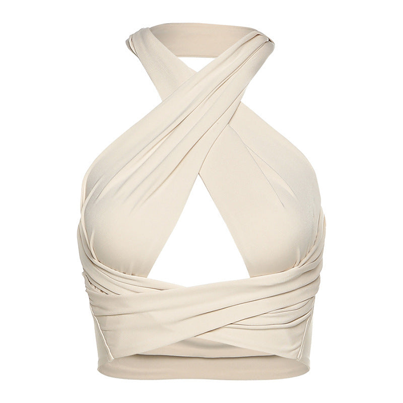Women's Sexy Back Hanging Neck Cross Cut Navel Vest